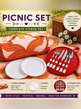 NWT Picnic for Two Set with Water Resistant Blanket With Handle